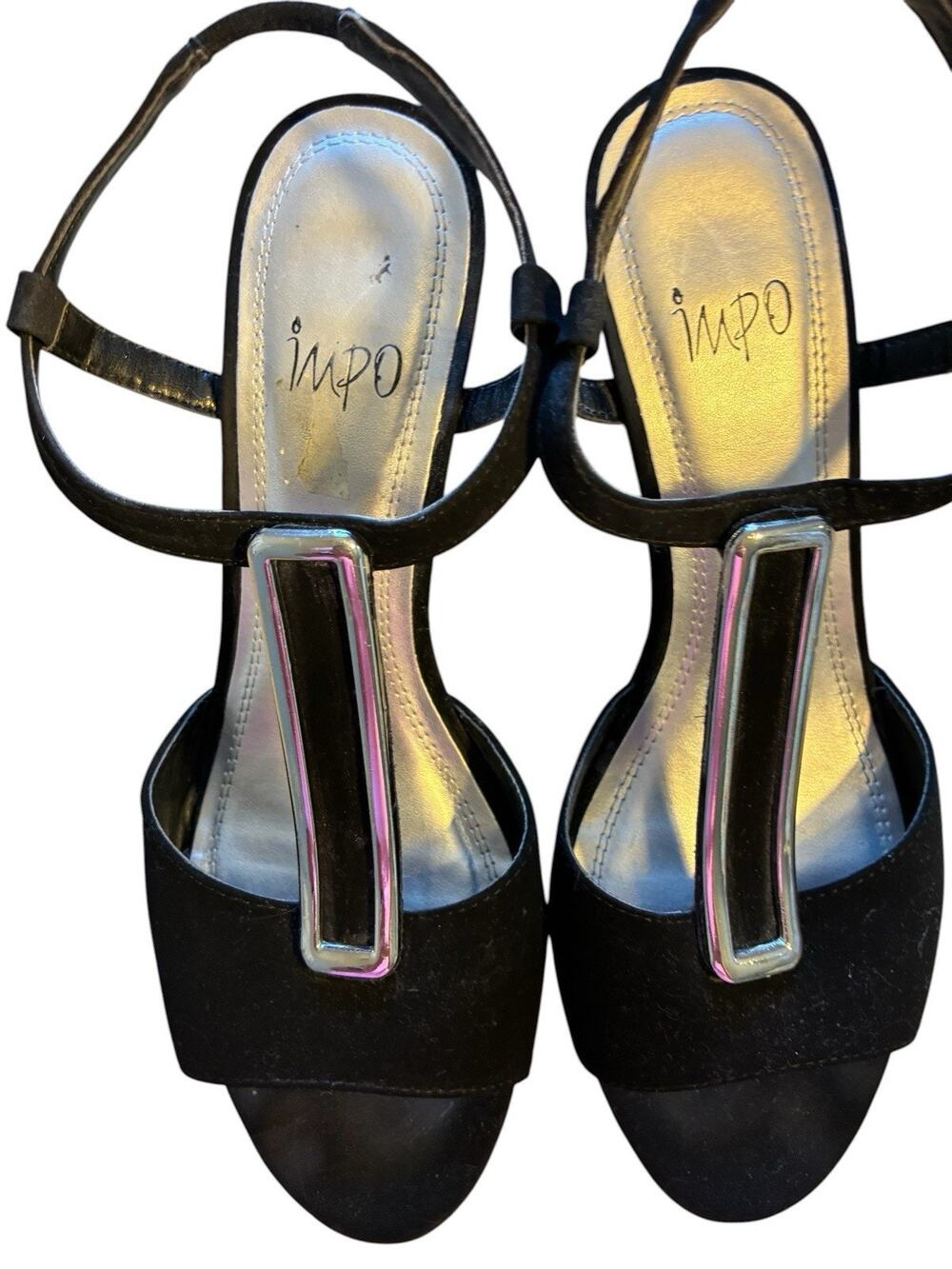 IMPO Vivette Slingback Open Toe Wedge Heels Black Women's 7 Comfort Cozy Soft